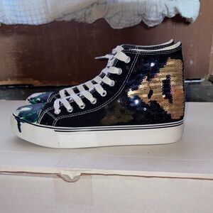 Glam Sequin High-Top Sneakers - Black and Gold
